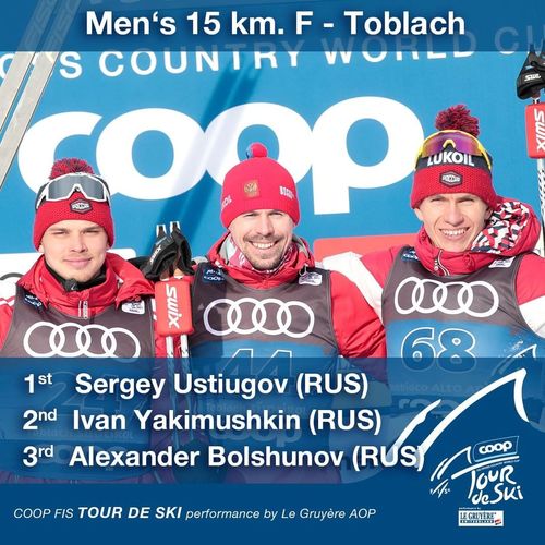 Устюгов, Якимушкин и Большунов завоевали медали в 15 км гонке на «Тур де Ски»!