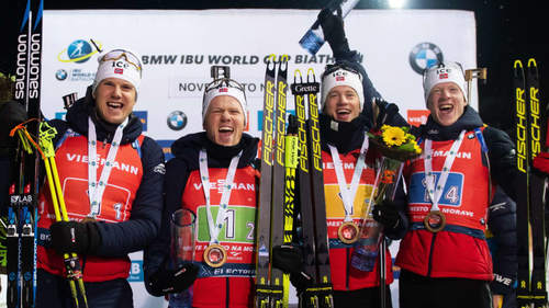 Биатлонисты сборной Норвегии победили в эстафете на чешском этапе Кубка мира. Россияне — четвёртые